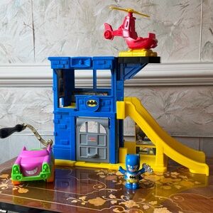 Fisher Price Little People Batcave Batman & Robin Helicopter with Joker Car